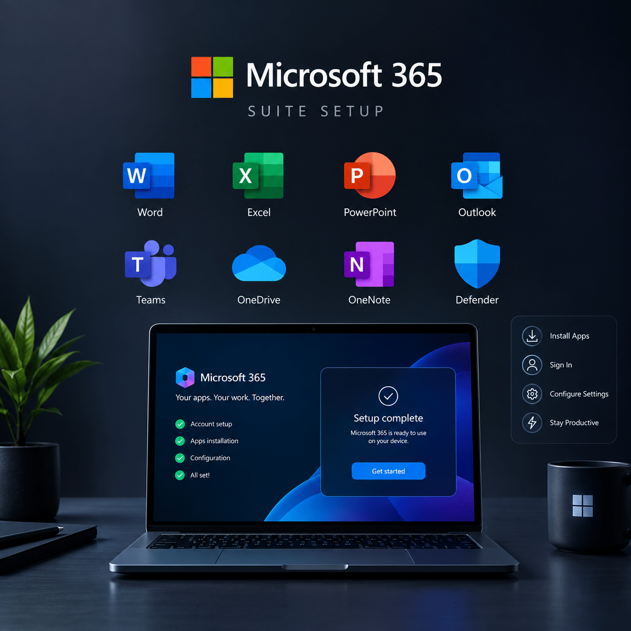 Professional office workspace for digital collaboration and productivity